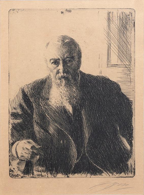 Anders Zorn, a signed etching from 1909.