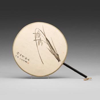 747. A Chinese fan, ink on silk, circa 1900.