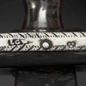 A pair of Swedish early 19th century silver and wood candlesticks, marks of Lorenz Georg Weis, Norrköping (1791-1829).