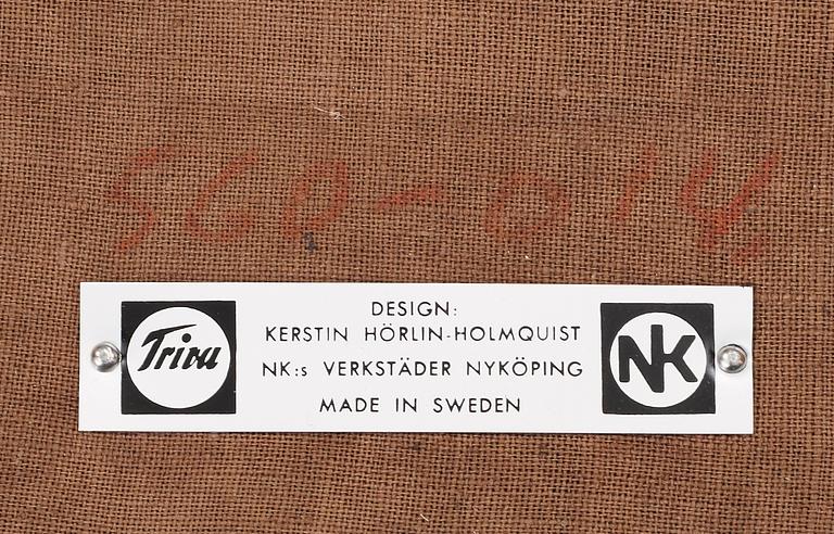 KERSTIN HÖRLIN-HOLMQUIST, fåtölj med fotpall, "Stora Eva", Triva-serien, NKs verkstäder i Nyköping, 1950-60-tal.