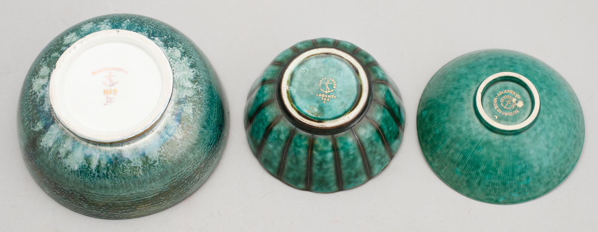 SKÅLAR, 3 st, keramik, bla Argenta, Gustavsberg.