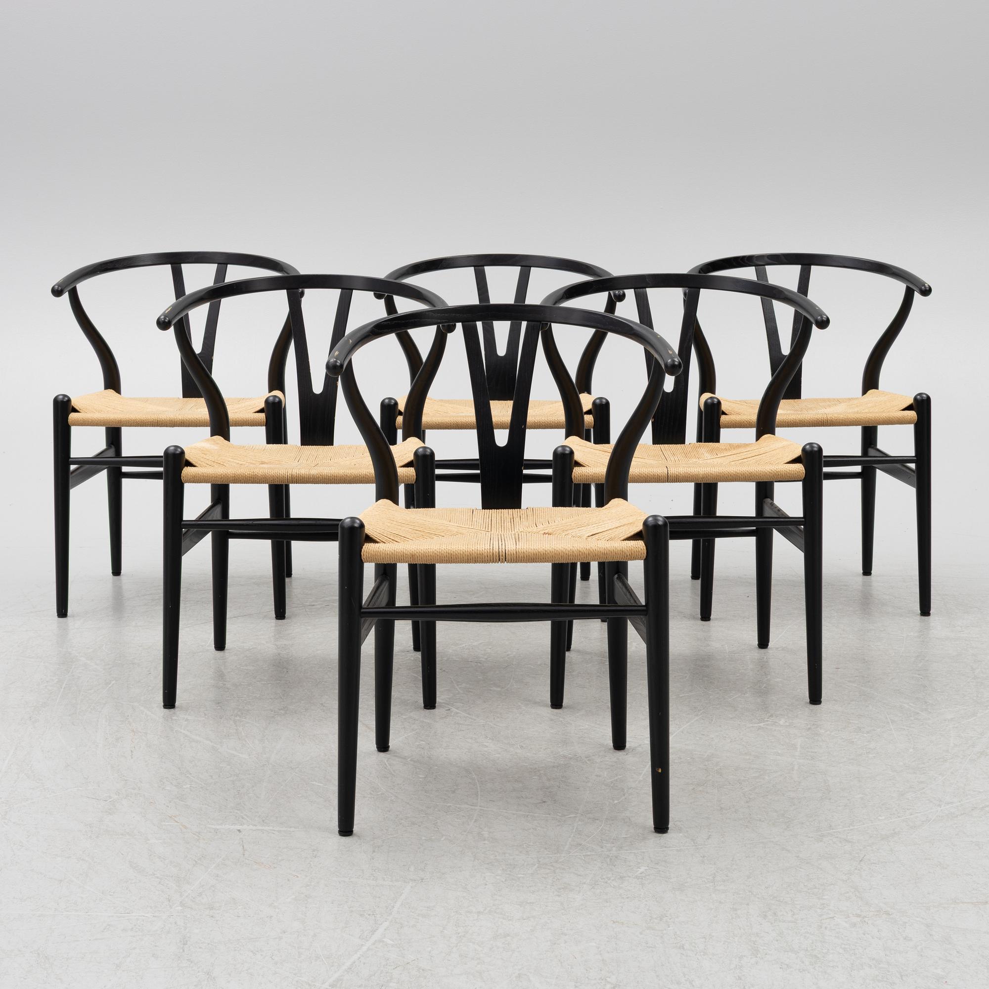 Hans J. Wegner, chairs, 6 pcs, CH24 "The Wishbone Chair", probably Carl Hansen & Son, Odense, Denmark, contemporary production.
