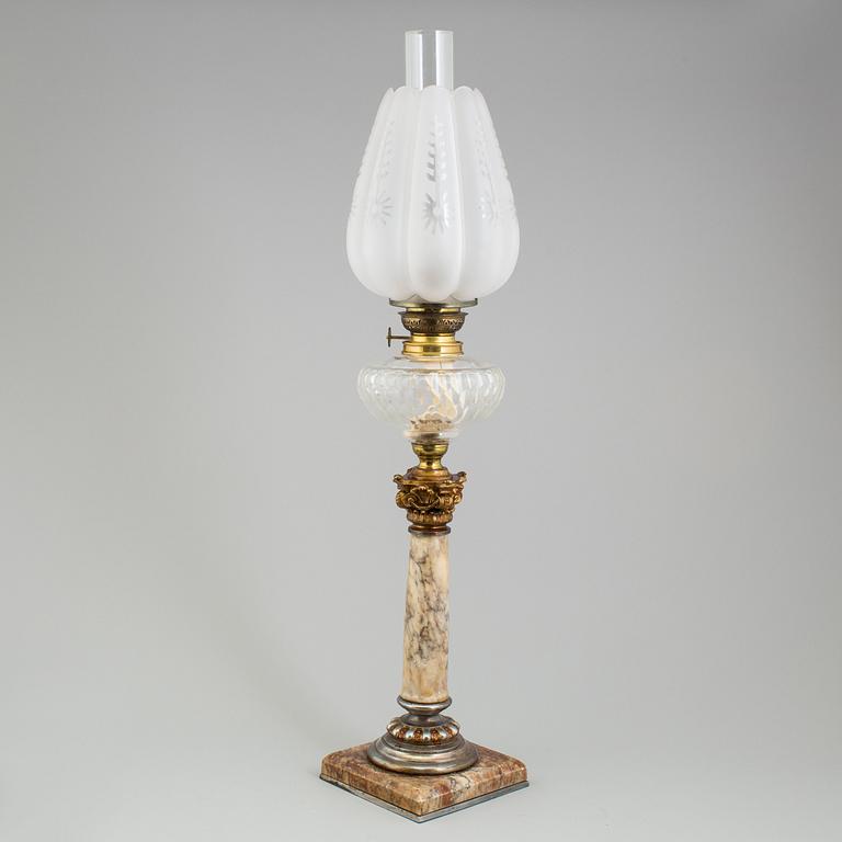 A paraffin lamp, circa 1900.