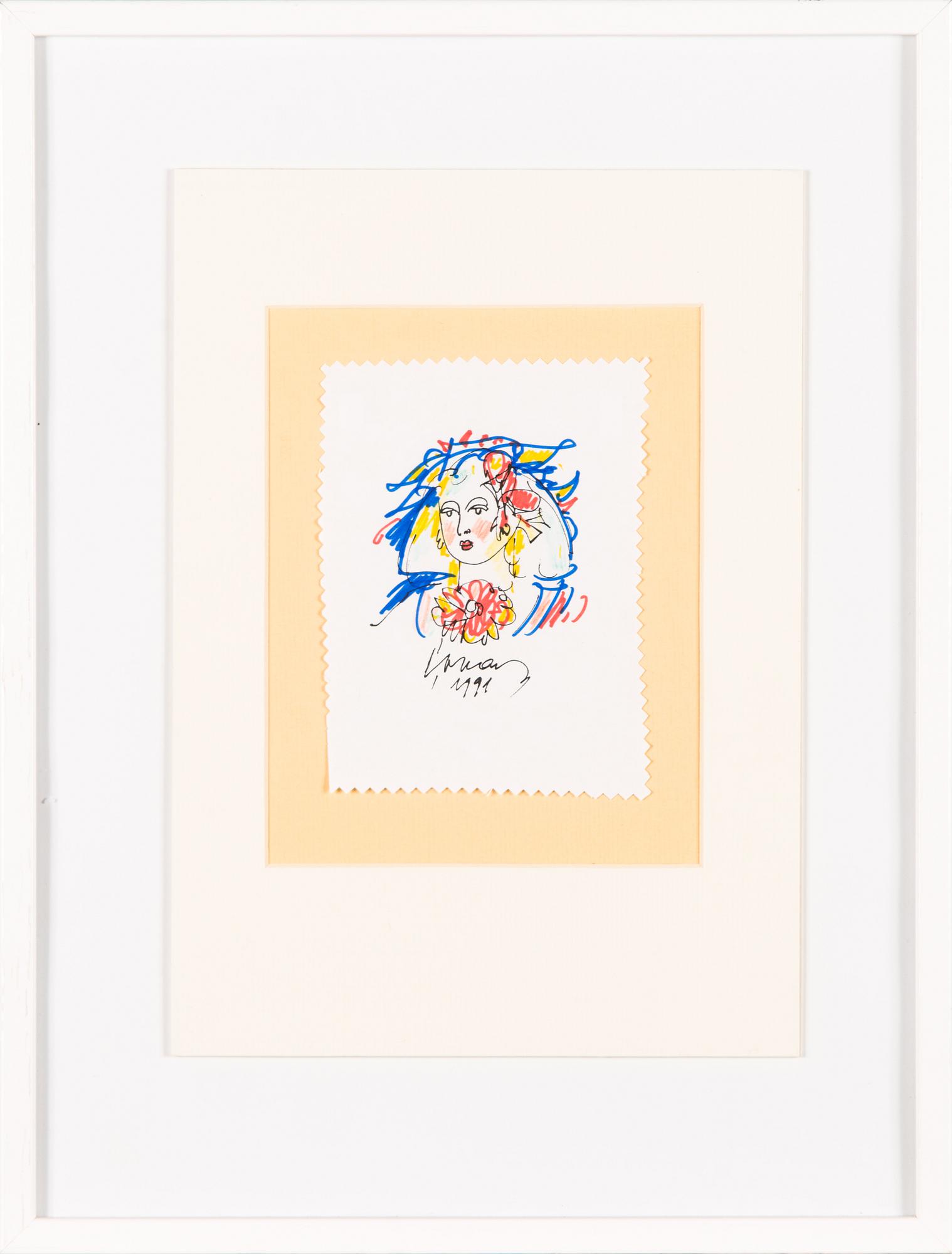 Evald Okas, ink drawing, signed and dated 1991.