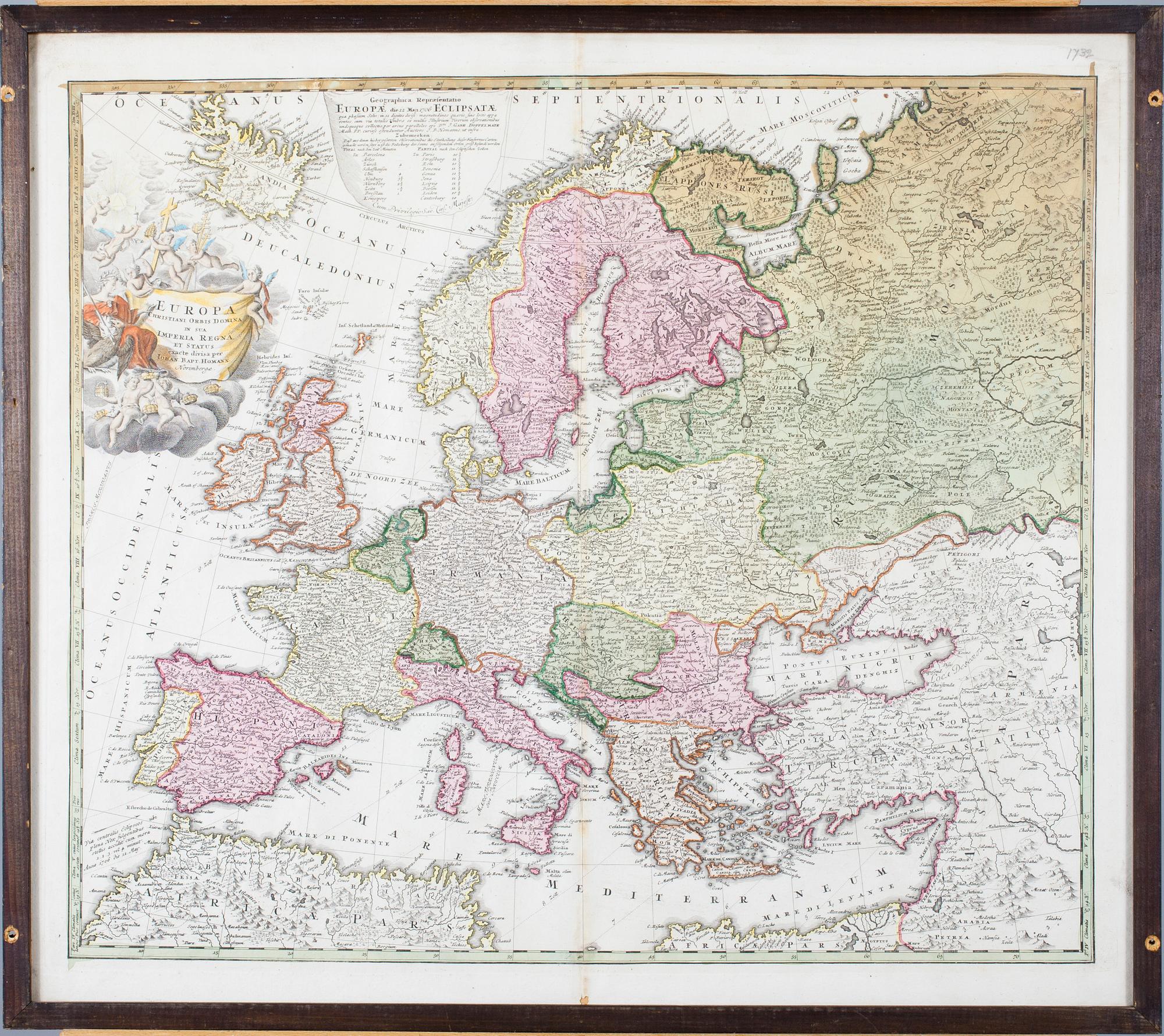 KARTA, Europa Christiani orbis domini, Johann Babtist Homann. Daterad 1706.