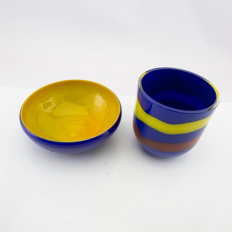 Berit Johansson, bowl and vase signed 1990/2000, one numbered 6/50.
