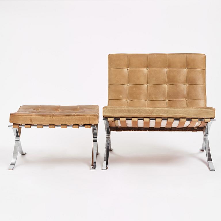 Ludwig Mies van der Rohe, a "Barcelona" easy chair and ottoman, Knoll, 1970s.