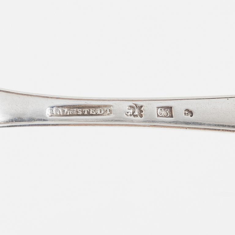 Skedar, 13 st, silver, bl.a. Gustaf Folcker, Stockholm 1825.
