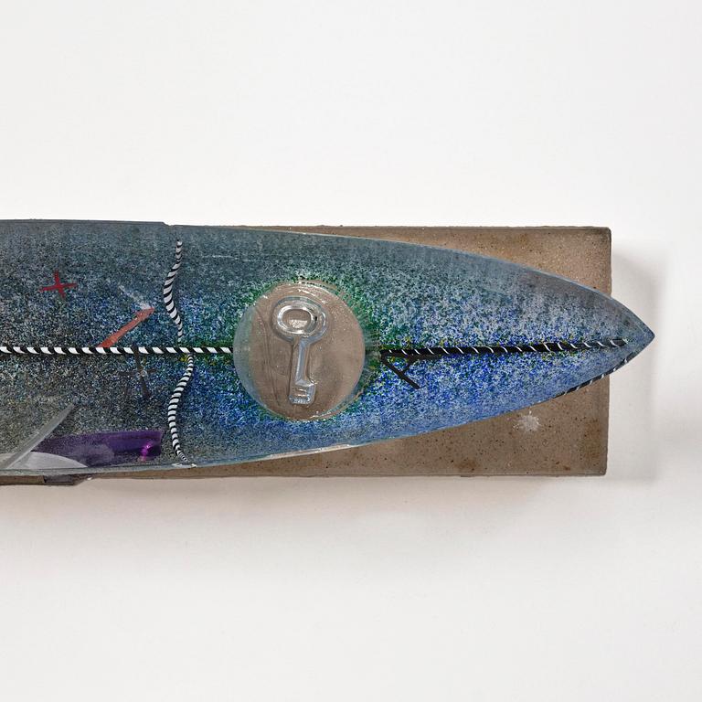 Bertil Vallien, a unique sand cast glass sculpture of a boat, Kosta Boda.