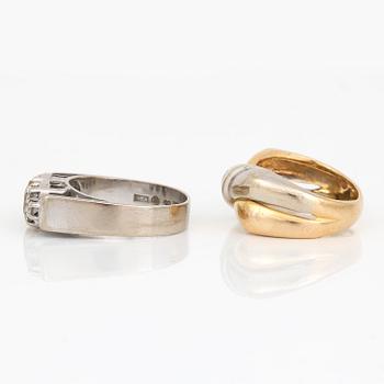 RINGAR, 2 st, 18K guld och briljantslipade diamanter. Total vikt ca 12,49 g.