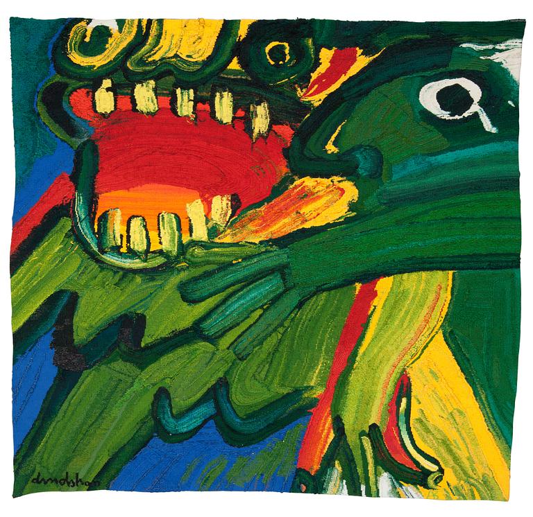TAPESTRY. "Lejonöverfallet". Tapestry weave. 294 x 318,5 cm. Signed Lindstrom A3.