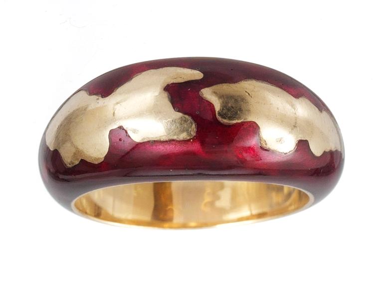 RING, gold and red enamel. Fidia Gioielli.