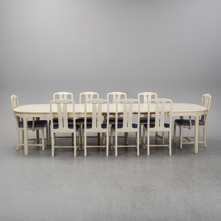 A second half of the 20th Century 11 pcs dining set by Carl Malmsten. Åfors möbelfabrik.