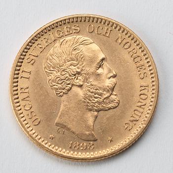 A gold coin, 20 swedish kronor, 1898, weight c 9 g.