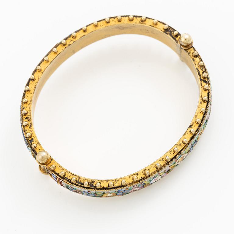 A gold plated micromosaic bangle, Victorian.