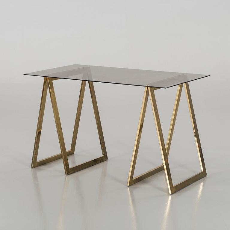 A brass and glass table, late 20th century.