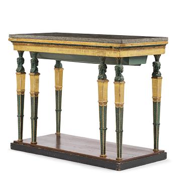 51A. A late Gustavian giltwood and patinated console table, Stockholm circa 1800.