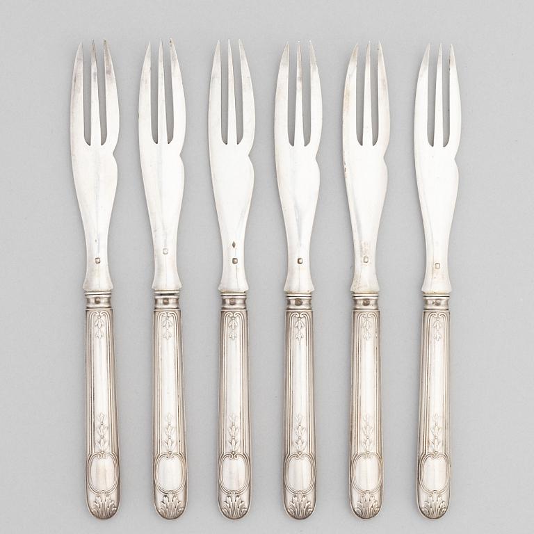 A set of twelve French silver lobster cutlery, 19th century.