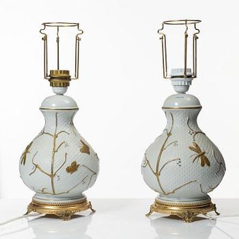 A pair of porcelain table lamps, Carpié, Italy.