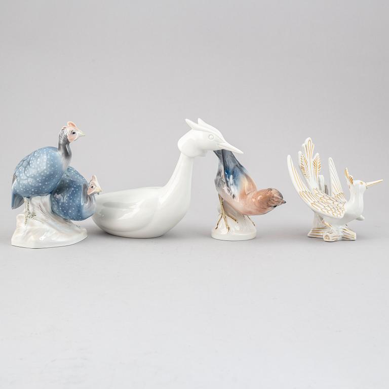 RÖRSTRAND, Gunnar Nylund and others, a set of four porcelain figurines of birds, Sweden.