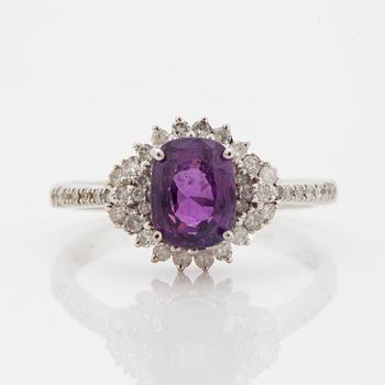 Pink purple sapphire and eight-cut diamond ring.