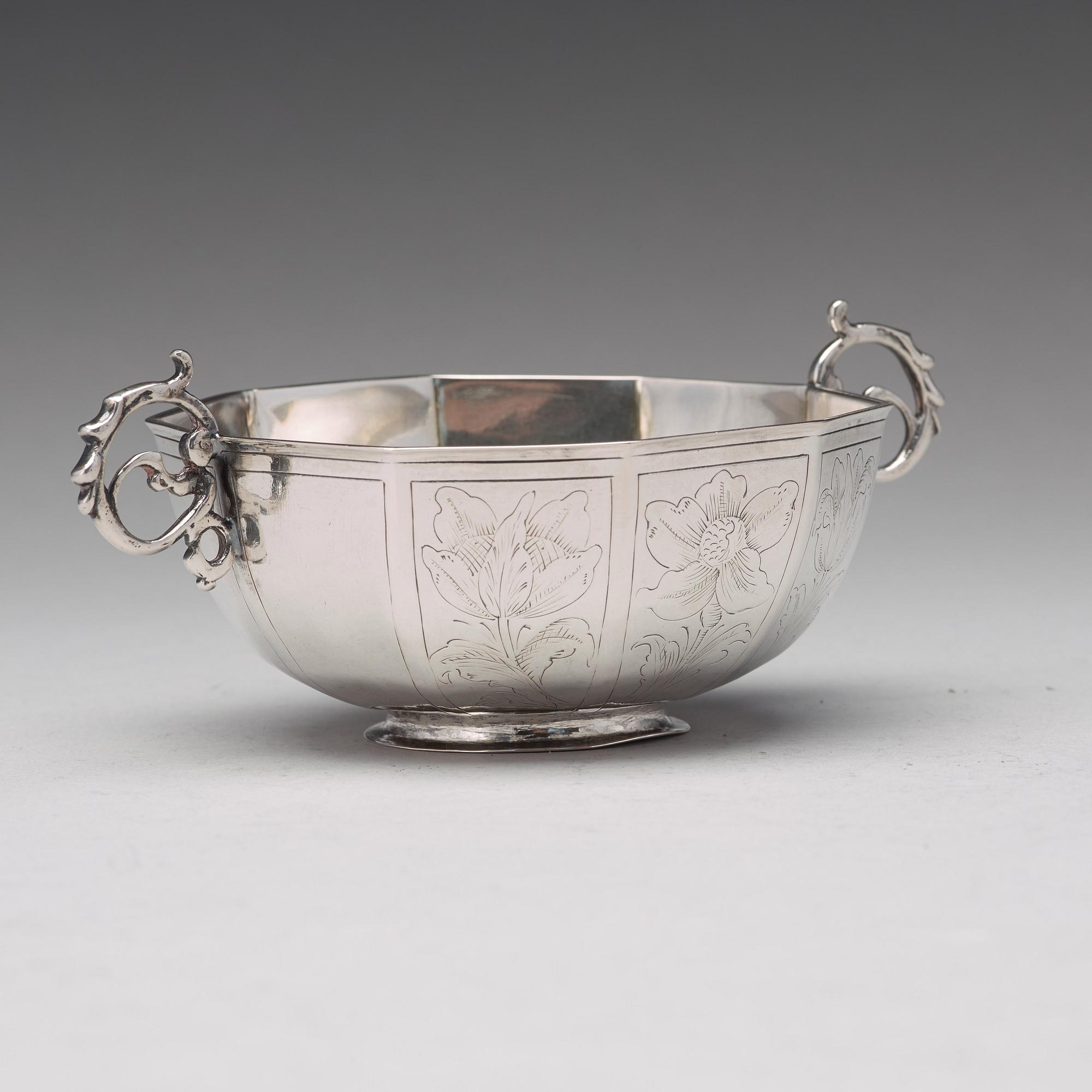 Jöran Hieronymi Bernegau, bränvinsskål, silver, Norrköping (verksam 1648-1679). Barock.