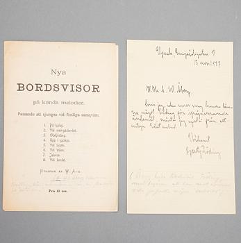 GUSTAF FRÖDING (1860-1911), egenhändigt brev, dat Uppsala 15 nov 1897.