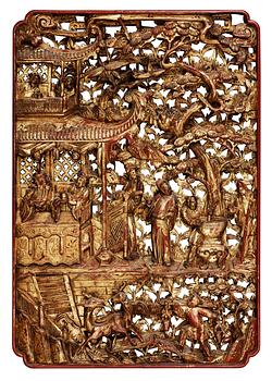 A carved wood panel, Qing dynasty.