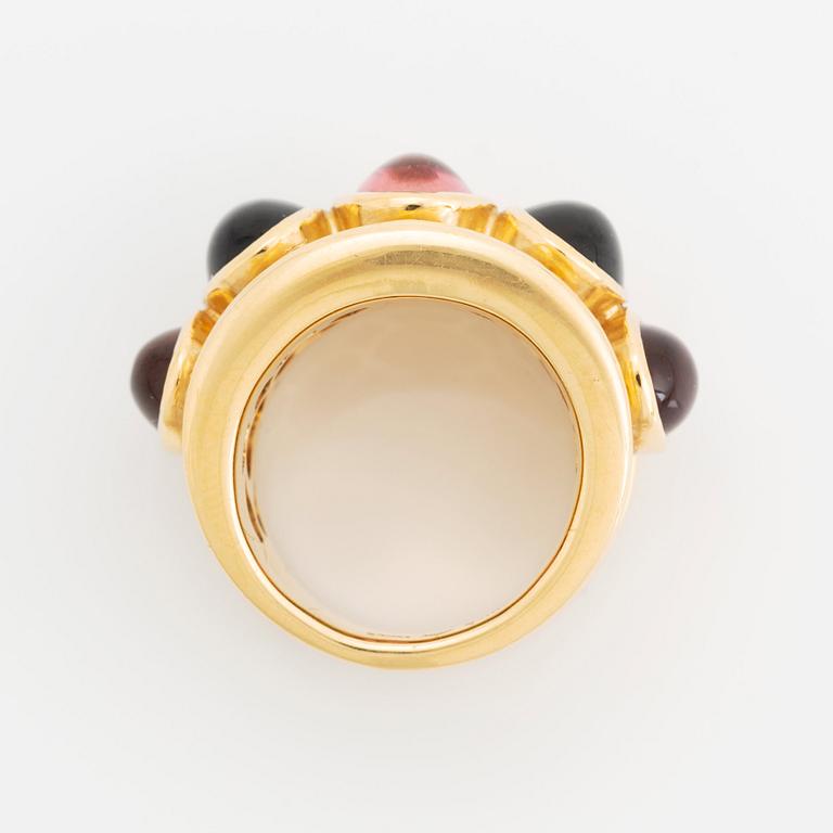 Temple St Clair ring 18K guld med cabochonslipade  turmaliner.