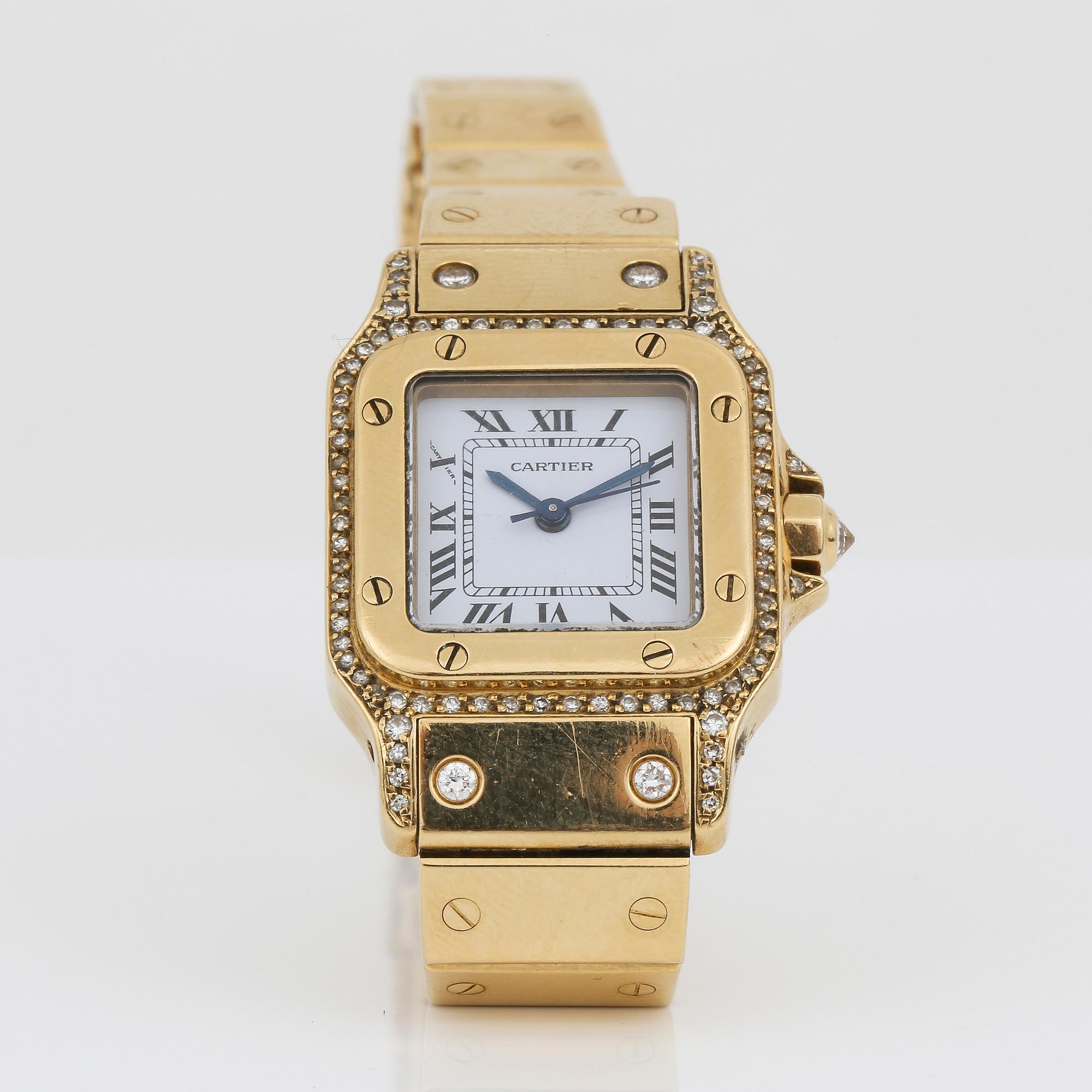 DAMARMBANDSUR, guld 18K, diamanter, Must de Cartier, automatic. Tot ca 96 gram.