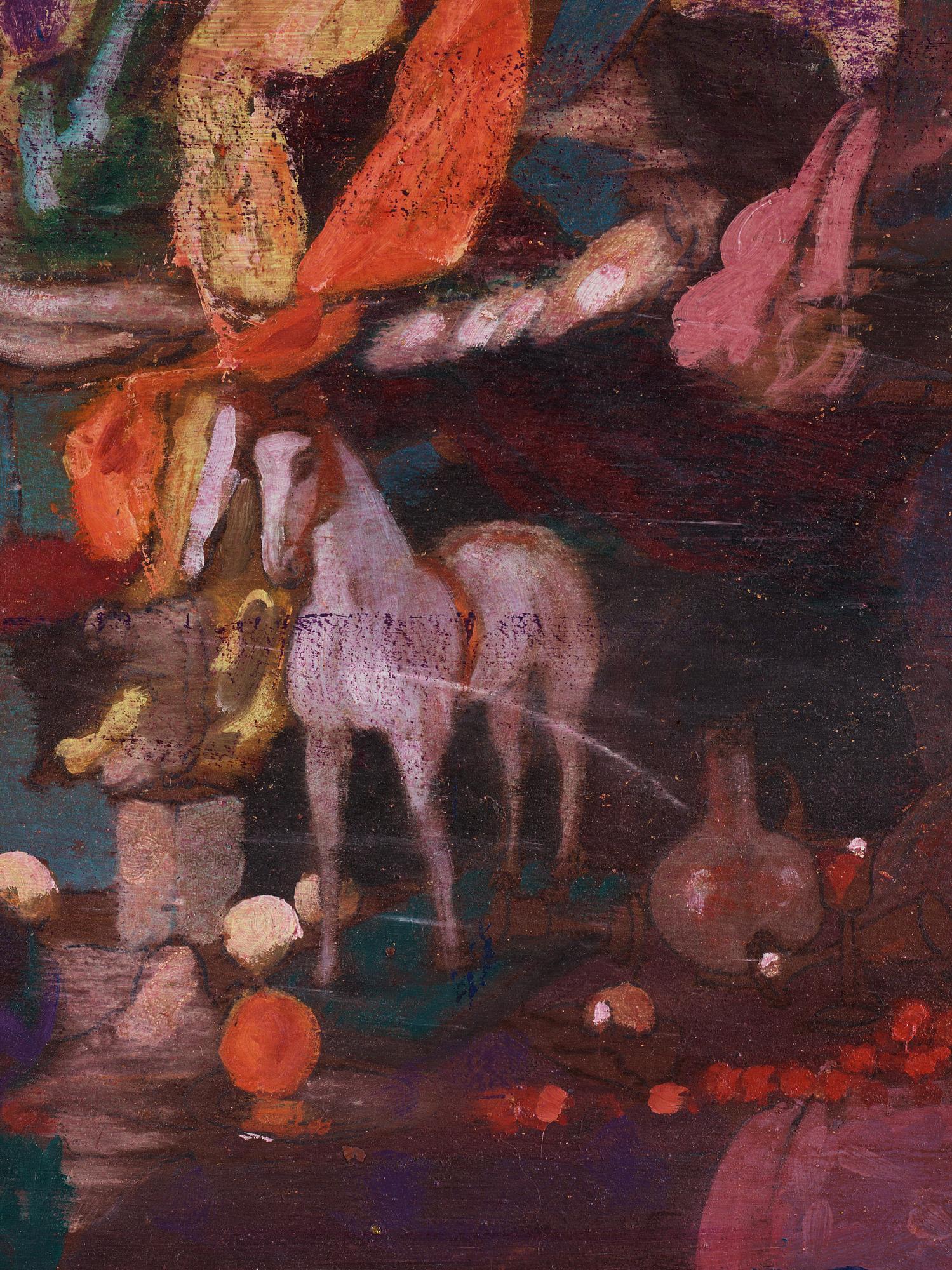 Mac Hamilton, Stilleben med figuriner, fat och frukt.