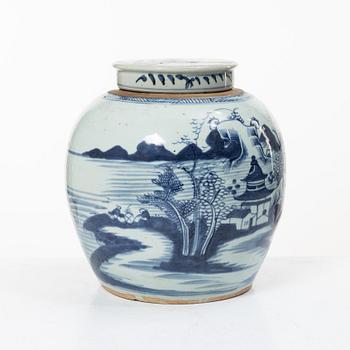 A blue and white tureen with cover, and a blue and white pot, porcelain, China, Qing dynasty 19th century.