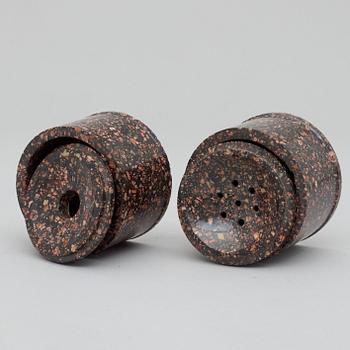 A Swedish 19th century porphyry set with inkwell and sand holder.