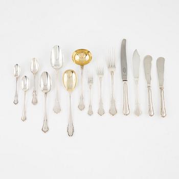 Besticksuppsättning med schatull, 126 delar, svenska importstämplar, K. Andersson, Göteborg, 1867 - 1933.