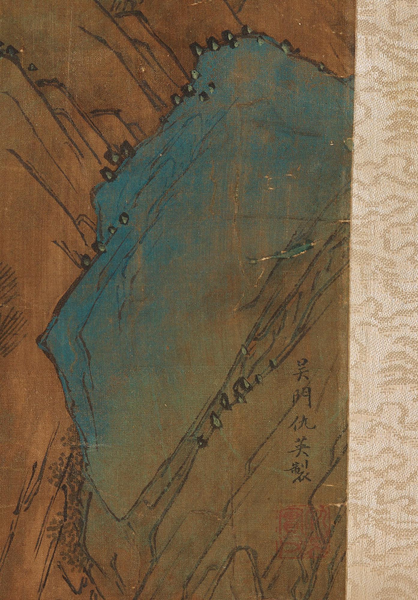 RULLMÅLNING, bergslandskap i Qiu Ying's stil (c.1494-1551).