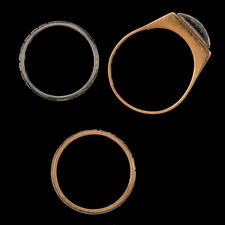 RINGAR, 3 st, 18k guld med diamanter, Sverige 1950-60-tal. Tot ca 13 gr.