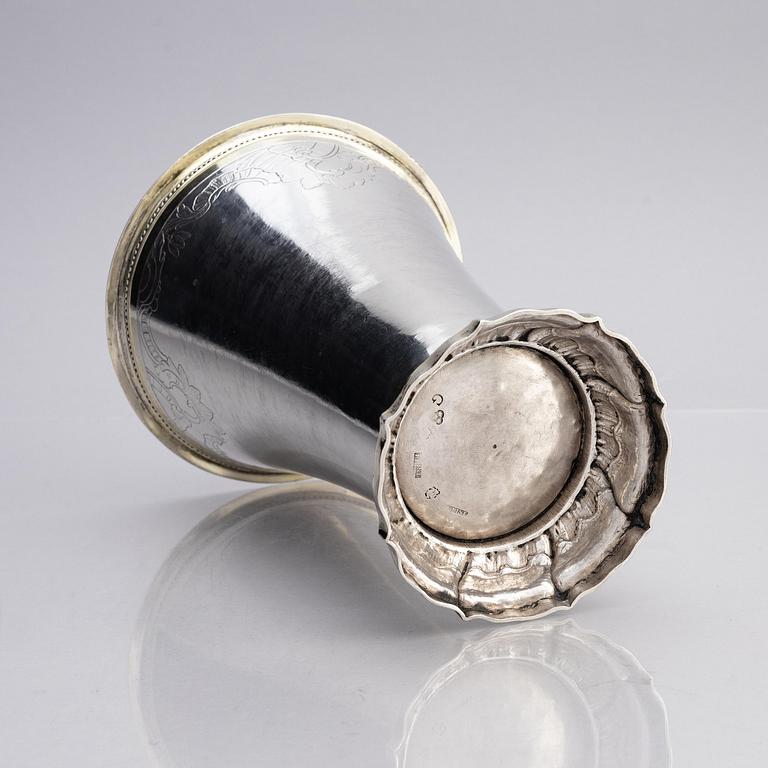 A Swedish parcel-gilt silver beaker, mark of Henrik Christoffer Klint the elder, Stockholm, Sweden 1765.