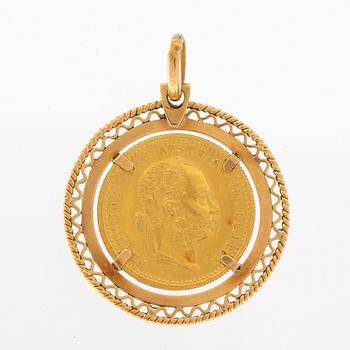 Coin of gold set in a pendant of 18K gold, Franz Joseph I Austria-Hungary 1915.