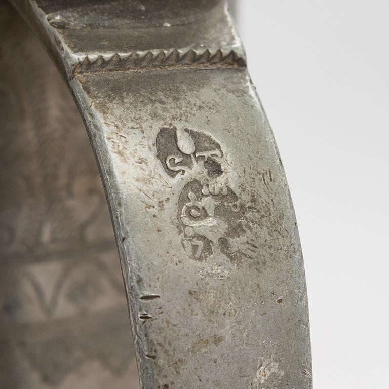 A German pewter ewer, with inscription 1744.