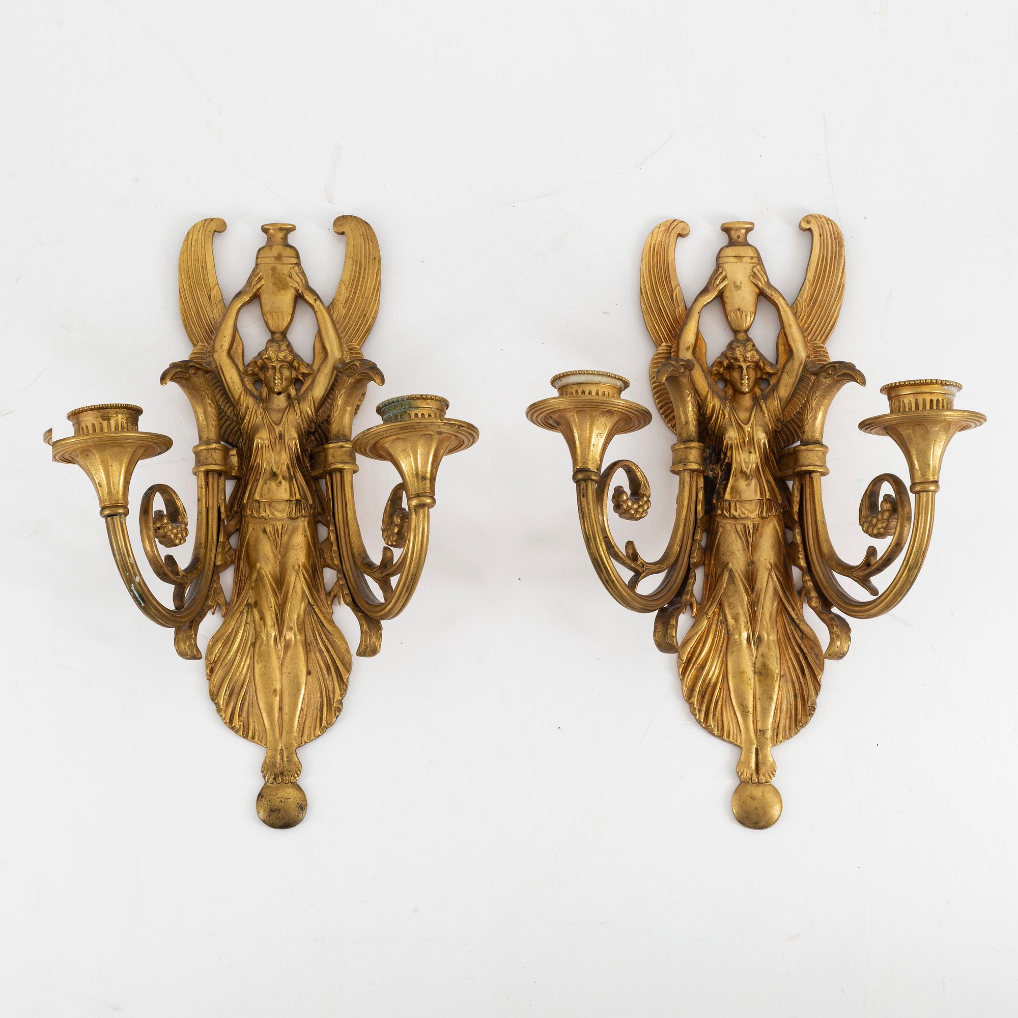 Appliquer, ett par, brons, empirestil, 1900-talets början.