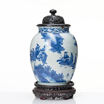 A large Chinese blue and white jar, Ming dynasty (1368-1644).