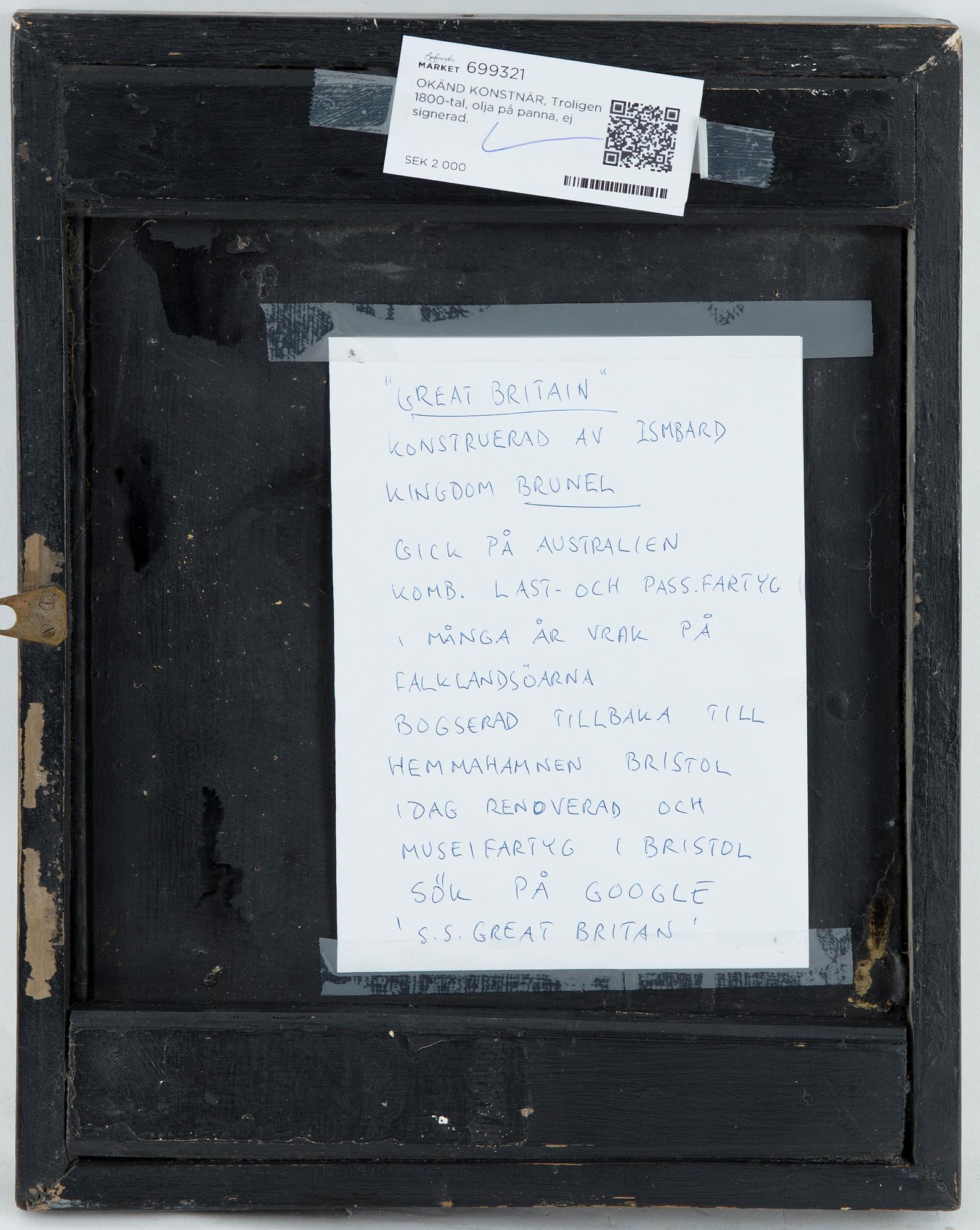 OKÄND KONSTNÄR, Troligen 1800-tal, olja på panna, ej signerad.