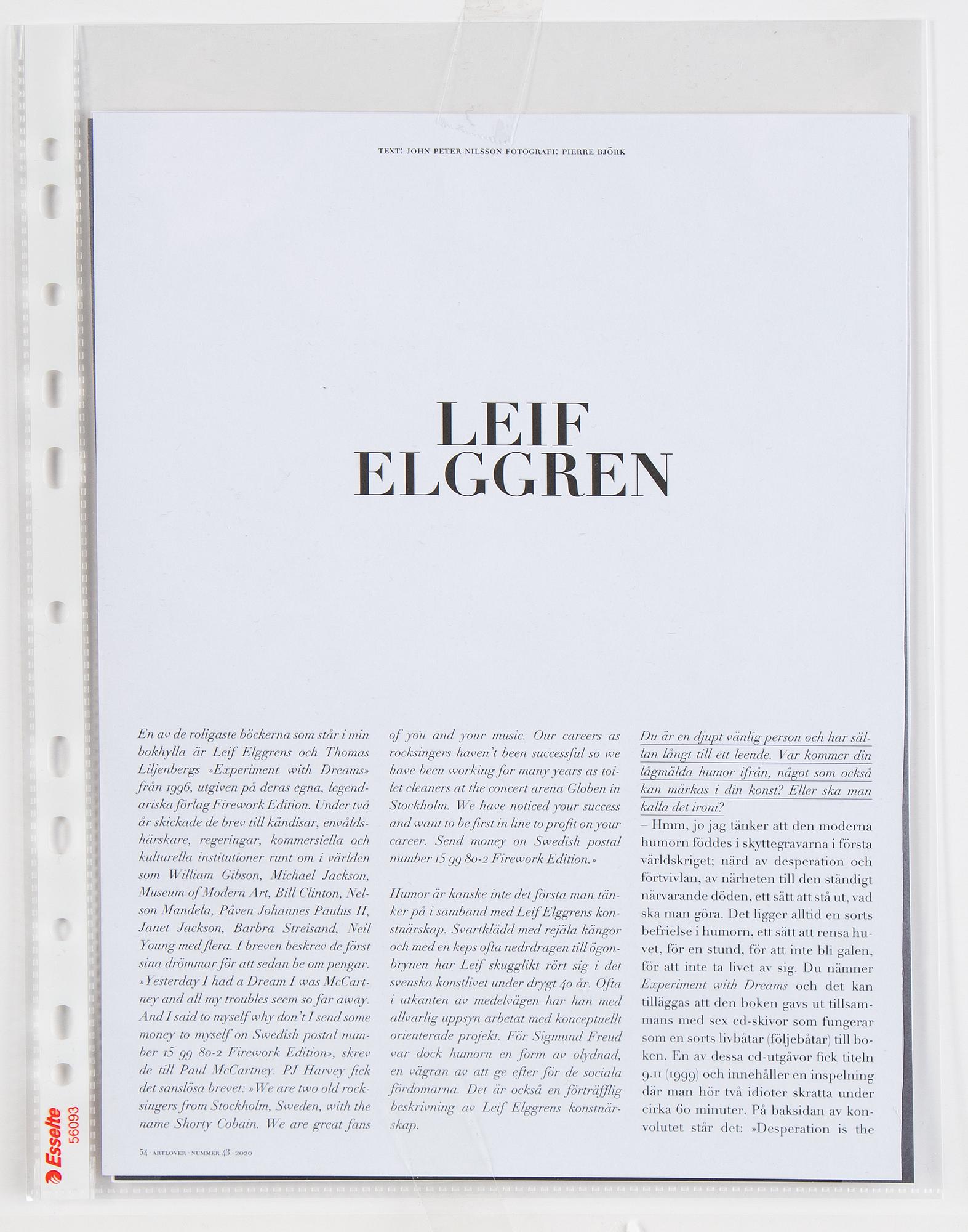 Leif Elggren, photograph signed and numbered 1/5 on verso.