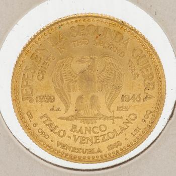 A commemorative coin of Mannerheim, gold, Venezuela 1958. Banco Italo-Venezuela.