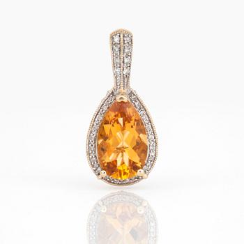 HÄNGE, 14k guld med droppslipad citrin samt mindre diamanter.