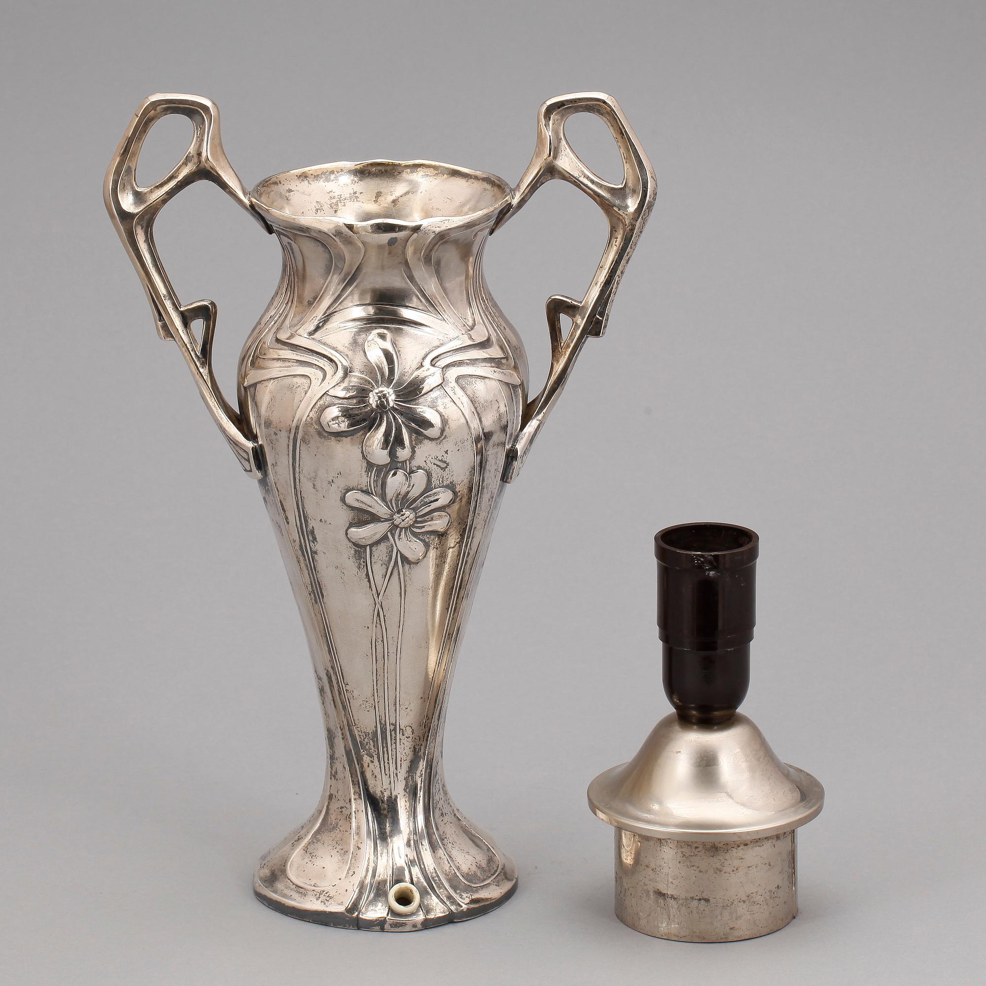 VAS/BORDSLAMPA, nysilver, jugend tidigt 1900-tal.