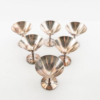 Cocktailbägare, 6 st, silver, GAB, Stockholm 1954.