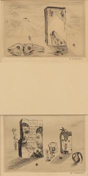Esaias Thorén, Surrealist studies, two etchings.