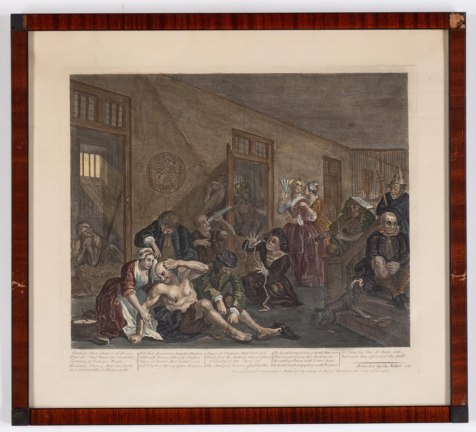 William Hogarth, efter, åtta stycken kolorerade etsningar och gravyrer.