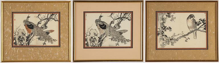 Kono Bairei, threeJapanese coloued woodblock prints, second half of the 19th century.